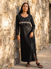 Vintage Betsy's Things Black Embroidered Long Sleeve Maxi Dress Size 12 USA