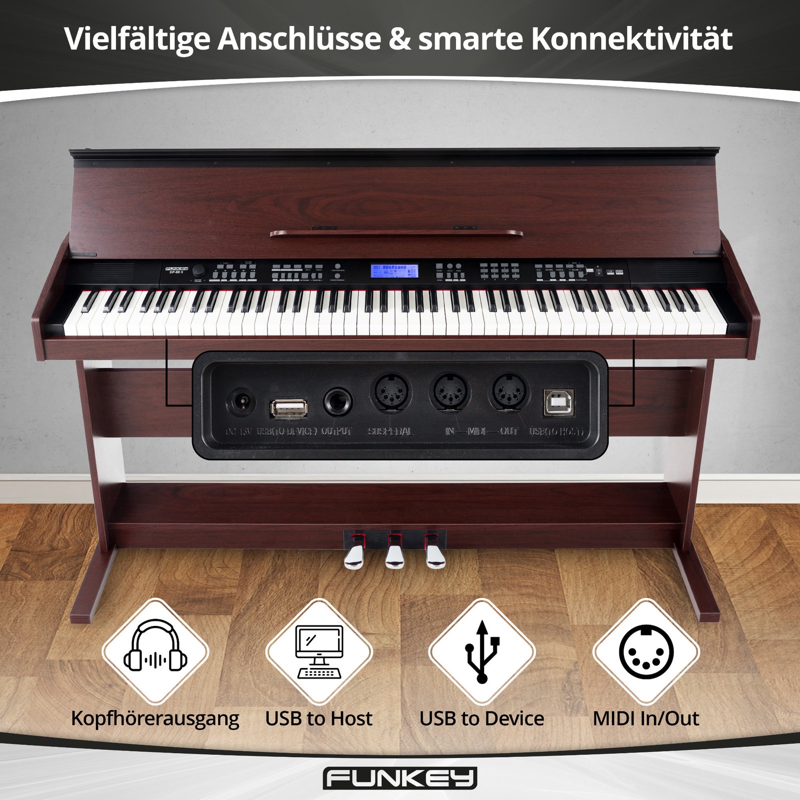 B-WARE 88 tasti pianoforte elettrico digitale principianti home tastiera pianoforte 3 pedali marrone foto 5