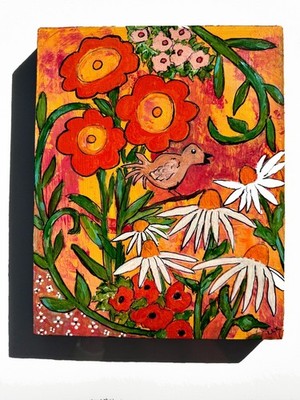 Abstract Flower Acrylic Painting: Colorful Floral Art on Hard Board - Fine Art