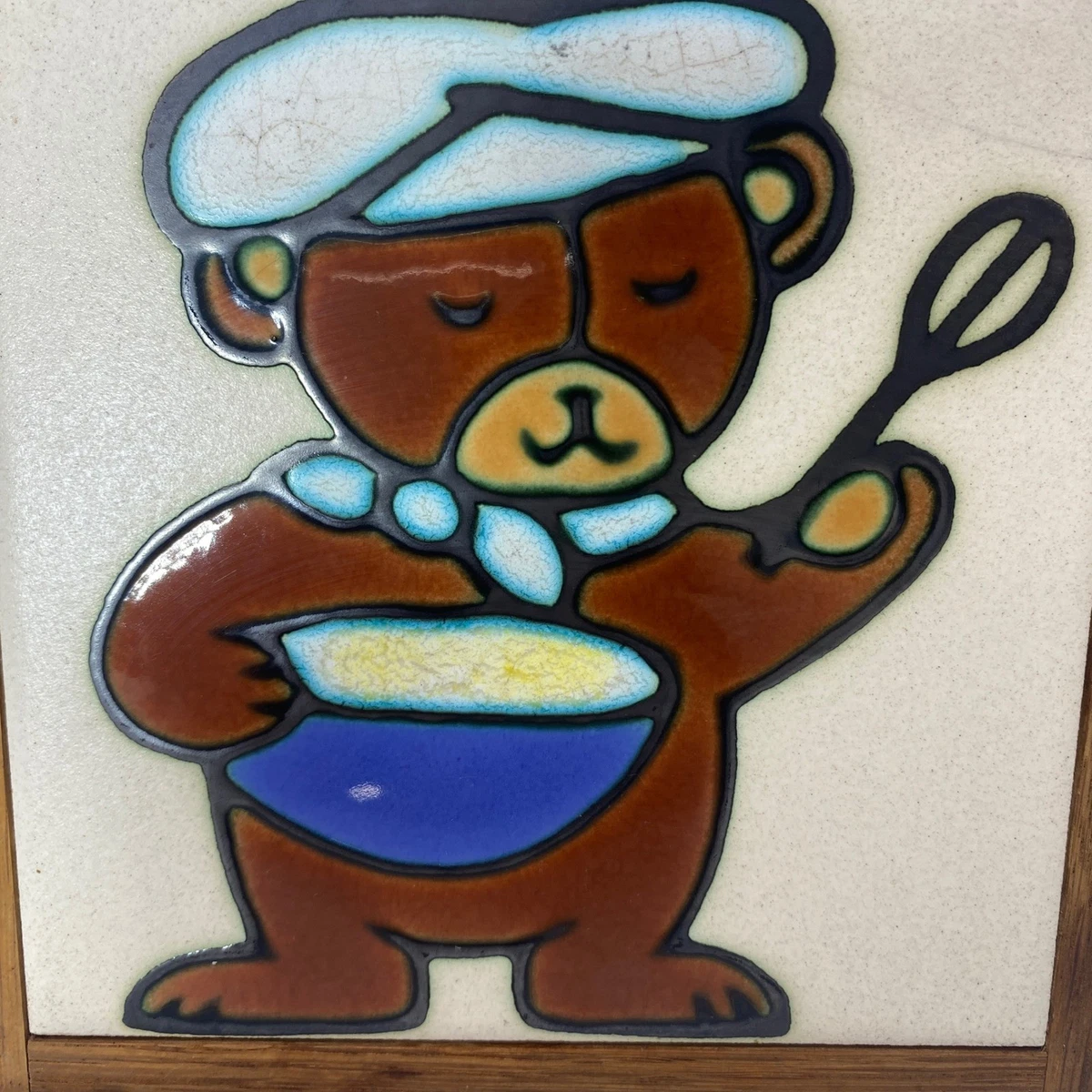 Teddybär Keramikfliese gerahmt Kochplatte Vintage Retro Mama’s Küchenhelferin