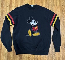 Vintage 80s Disney Mickey Mouse Sweatshirt Black Striped USA Flocked Large L