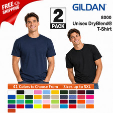 2 Pack Gildan Mens DryBlend 50/50 Cotton Poly Plain T-Shirt Short Sleeve 8000