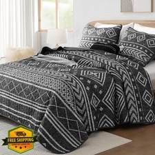 Yiran King Quilt Set Black White Boho Aztec Bedding Set 106x90in 2 Shams