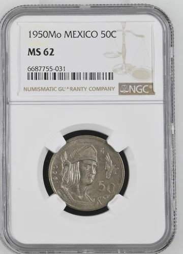Mexico 50 Centavos 1950 Mo NGC MS 62