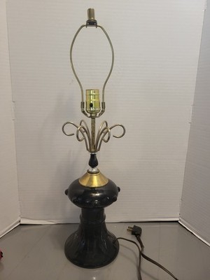 Vintage Black & Gold Splatter Ceramic Atomic Sputnik Lamp Metal Spirals 1a  