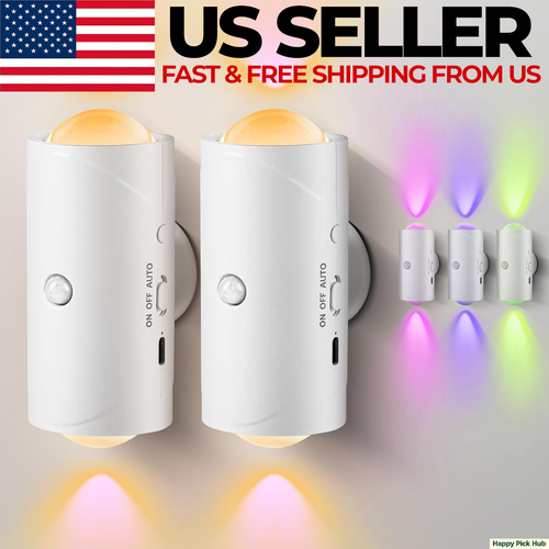 2-Pack Motion Sensor LED Night Light Rechargeable Magnetic Wall Lamp 7 ...
