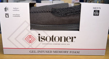 Isotoner Men's Brushed Knit Moccasin Slipper with Fleece Lining Blk XXL