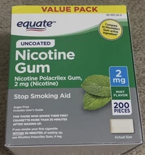 Equate uncoated nicotine gum 2mg mint flavor 200 pieces, exp 2027