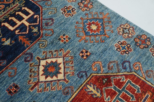 4 x 10 ft Blue Kazak Afghan Hand knotted Oriental Tribal Wide Runner Rug - Picture 6 of 17