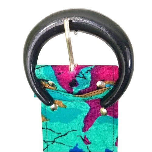 Vintage 1980s XL Funky Belt Abstract Multicolored Teal Blue Pink - Picture 5 of 10