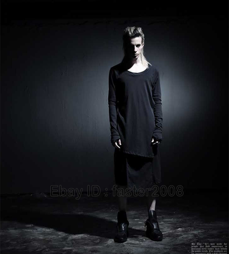 Camicia uomo orlo asimmetrico manica lunga top media lunga magliette punk gotico S-3XL - Foto 5 di 12