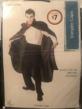 Adult Black Vampire Cape Costume 54 One Size Fits Most New in Package