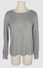 ANTHROPOLOGIE T.La WOMEN'S GRAY LONG SLEEVE EMBROIDERED DOTS SWEATSHIRT Sz XL