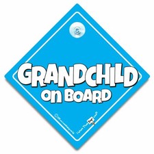 Grandchild On Board Sign, Baby Boy On Board BIG TEXT, Blue Suction Cup Car Sign