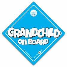Grandchild On Board Sign, Baby Boy On Board BIG TEXT, Blue Suction Cup Car Sign