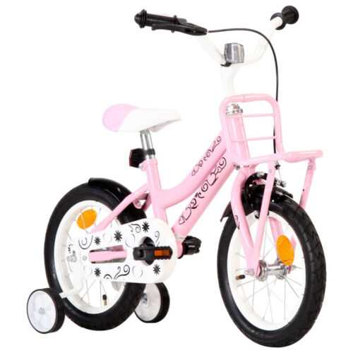 Kids Bike with Front Carrier 14 inch White and Pink N9W0