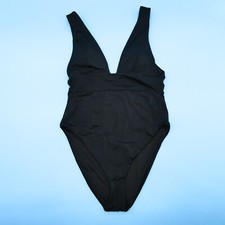 Victorias Secret Black Small Wide Straps Plunge One Piece Swimsuit VS Swim New