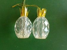Pair of Clear Glass  Gold Christmas Tree Ornament 3" tall  KM 3 