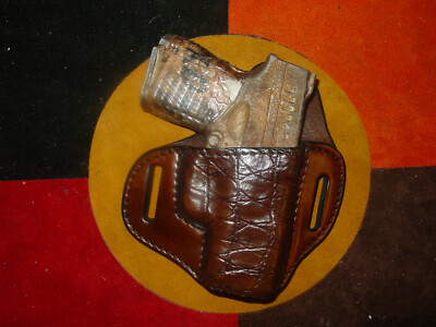 Springfield XDS  Hi rise leather holster Caiman panel dark brown Kwik & Free