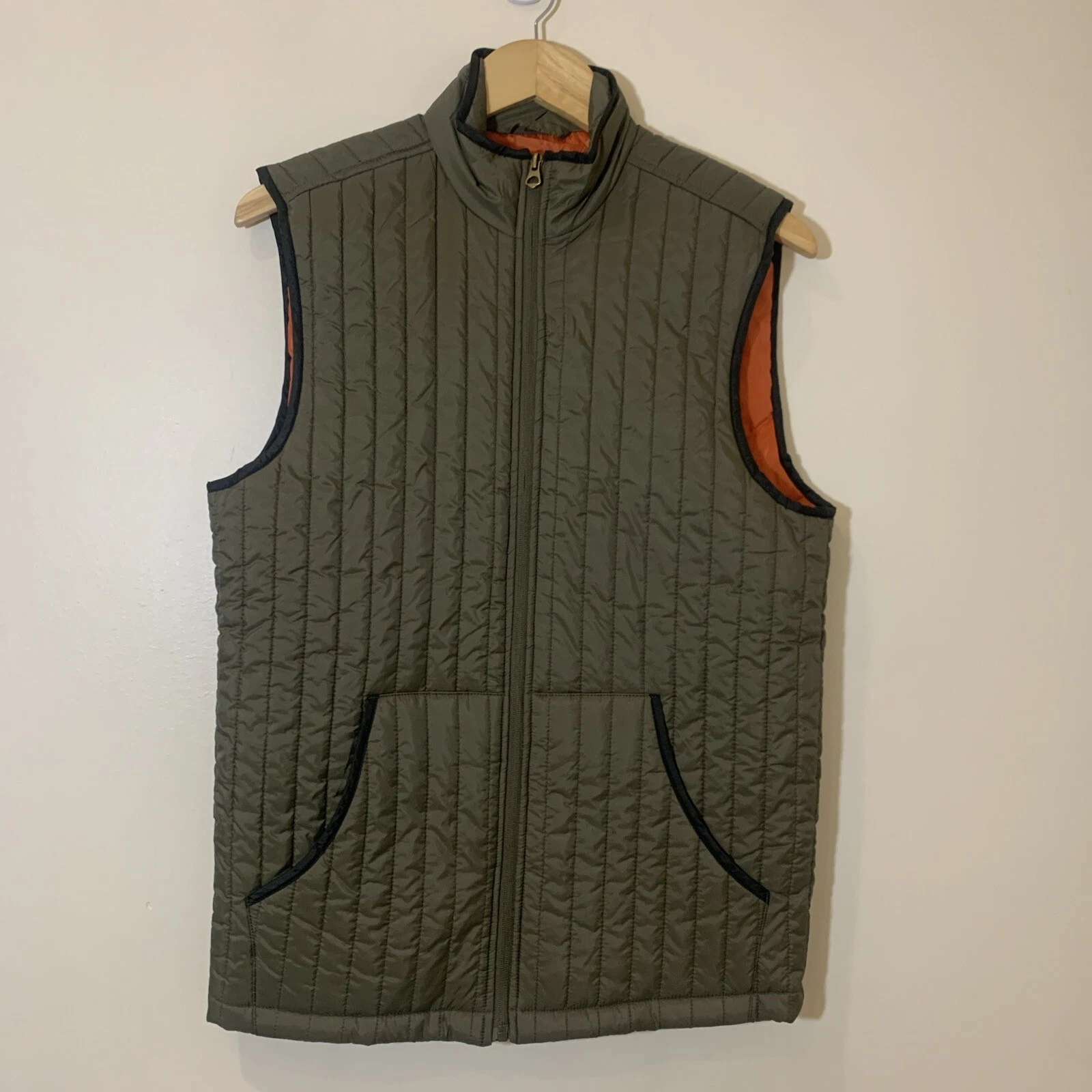 Mutual Weave Quilted Puffer Vest Mens Size Small Olive Green Lightweight Pocket