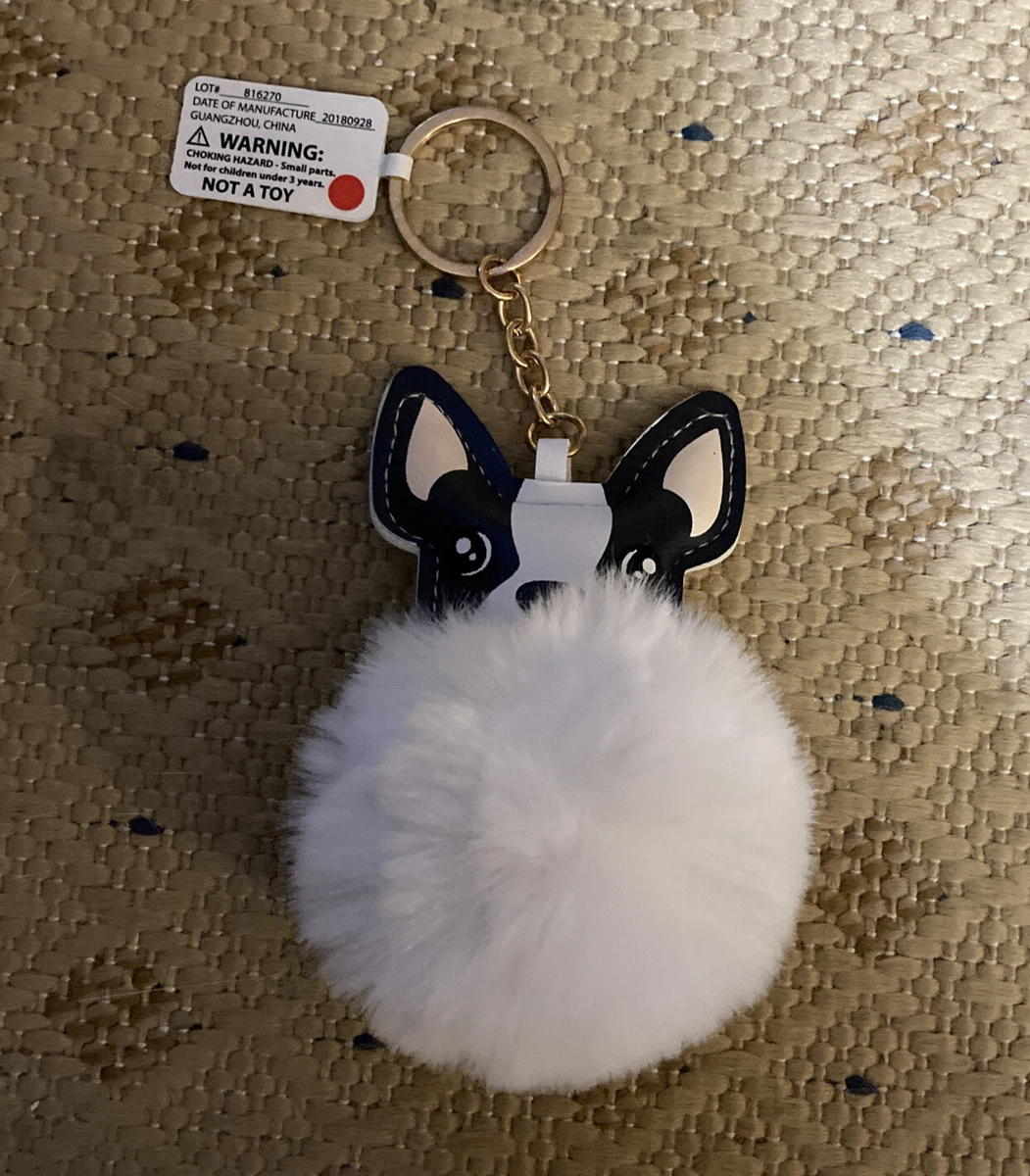 NEW French Bulldog Fluffy Faux fake Fur Ball Keychain Animal Key Ring