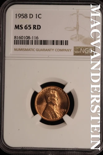 1958-D Lincoln Wheat Cent - NGC MS 65 RD - Brilliant Uncirculated  #SLE7