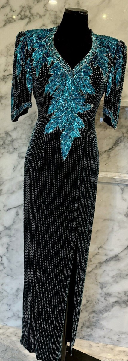 alyce designs dress vintage Alyce Designs Sequence Embroidered Beaded Evening Cocktail Formal Dress  Vintage
