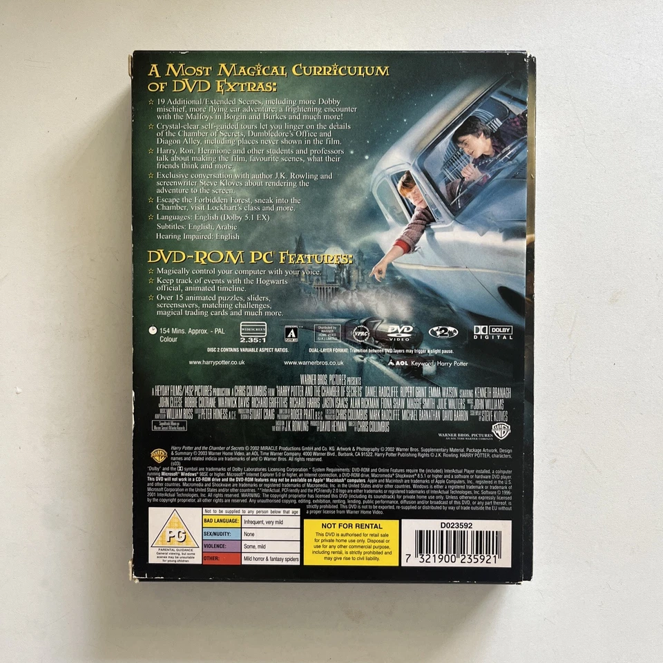 Harry Potter and the Chamber of Secrets  (DVD, 2002) 2 disc set Region 2 UK  - Image 2 of 4