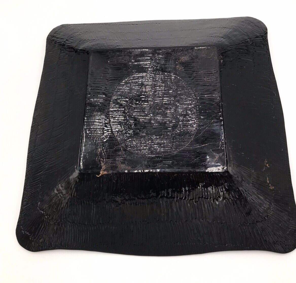 FUSED GLASS PUMPKIN DISH PLATE JACK O LANTERN HALLOWEEN BLACK GLASS | eBay