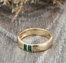 Men's 4.5mm Green Emerald Wedding Band Ring Baguette Cut 925 Sterling Silver