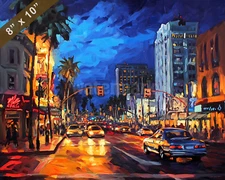 Hollywood Boulevard at night oil painting 8x10 Print
