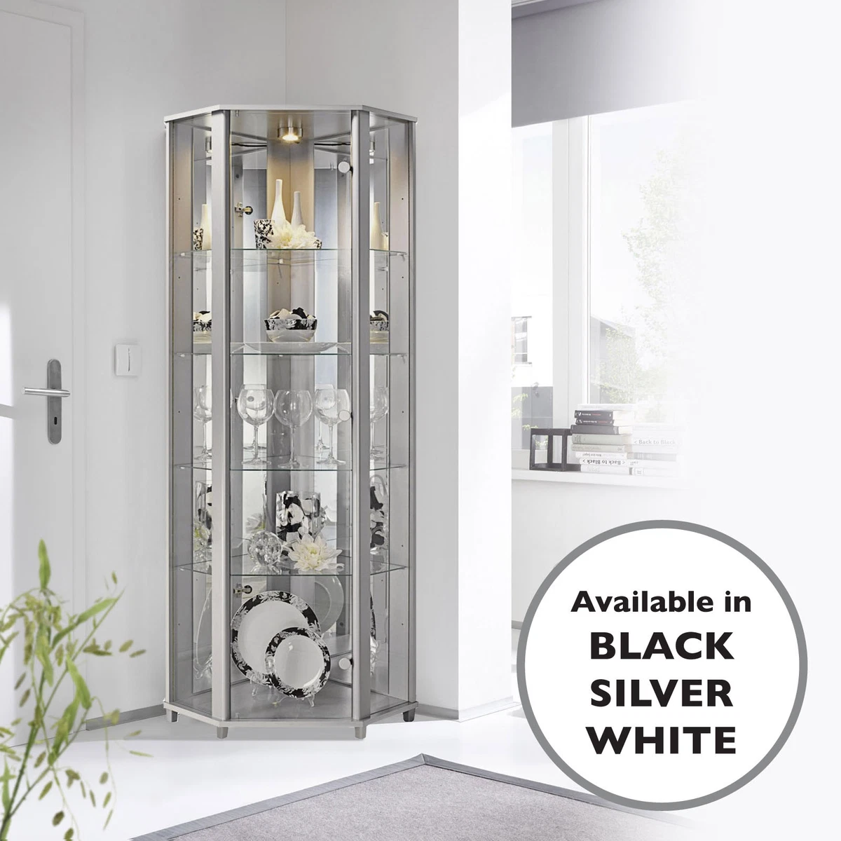 Glass corner cabinet living room deals