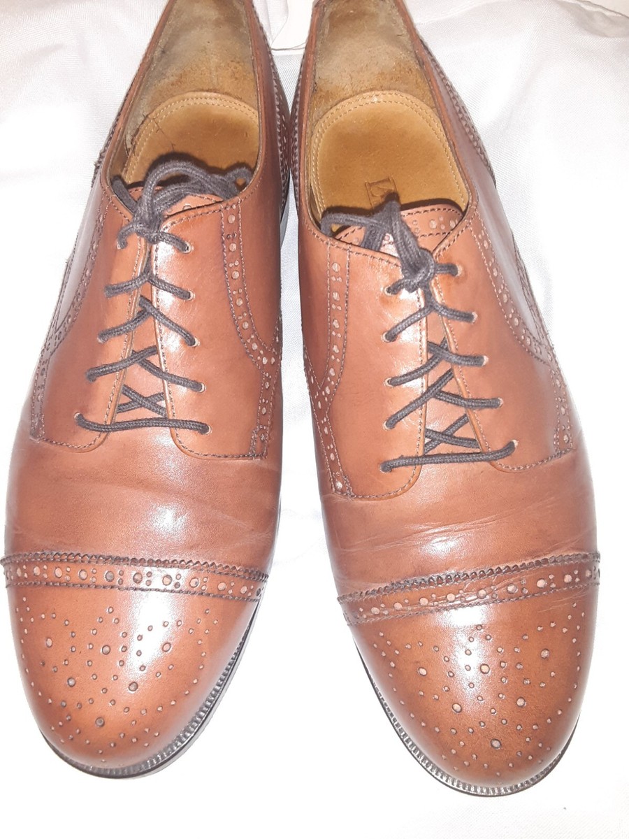 Lands End Mens Brown Leather Round Toe Lace Up Oxford Dress 