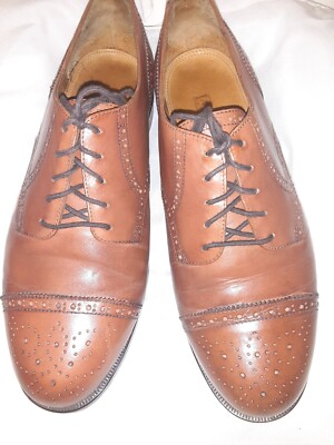Lands End Mens Brown Leather Round Toe Lace Up Oxford Dress 