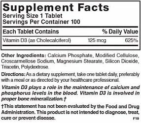 Nature's Blend Vitamina D3 5000 UI Suplemento Dietético Comprimidos 125 mcg 100 Unidades Foto 2 de 3