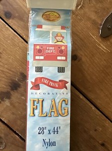Fire Truck Decorative Garden Flag 28” X 44” Nylon Appliqué Flag NIP