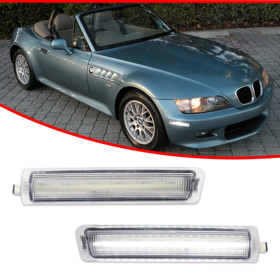 Par de luces indicadoras LED blancas transparentes delanteras para BMW Z3 M Coupé 96-02 Foto 2 de 4