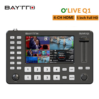 BAYTTO OLIVE Q1 4-Ch HDMI Video Switcher 5'' Full HD LCD Display Live Streaming