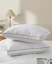UNIKOME Diamond Quilted Goose Feather Gusseted 2-Pack Pillows, Standard