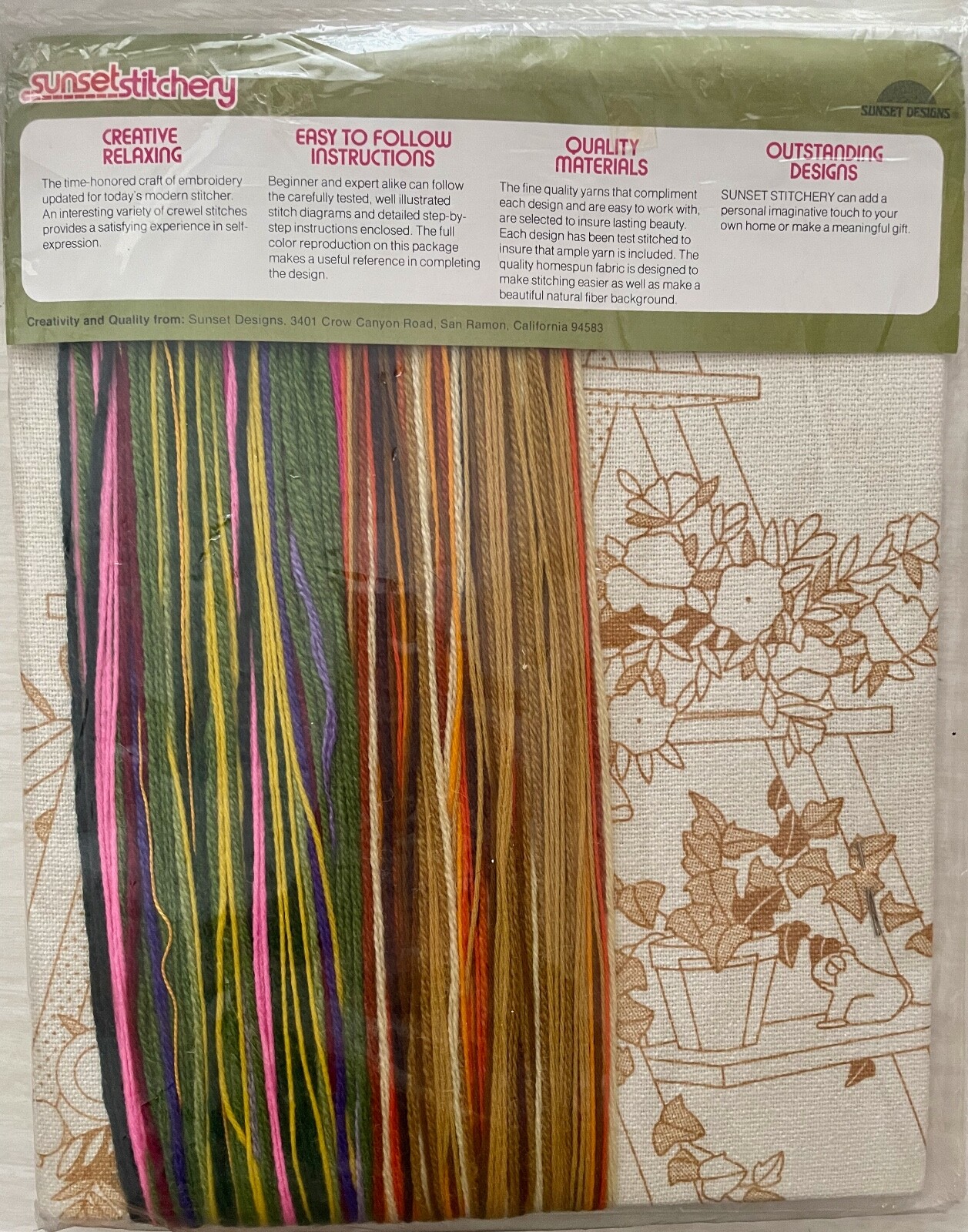 Vintage 70's Sunset Stitchery Crewel Embroidery Kit #2332 "Plant Ladder"