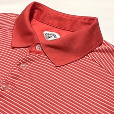 Callaway Men s Performance Pink White Striped Short Sleeve Golf Polo Shirt Large