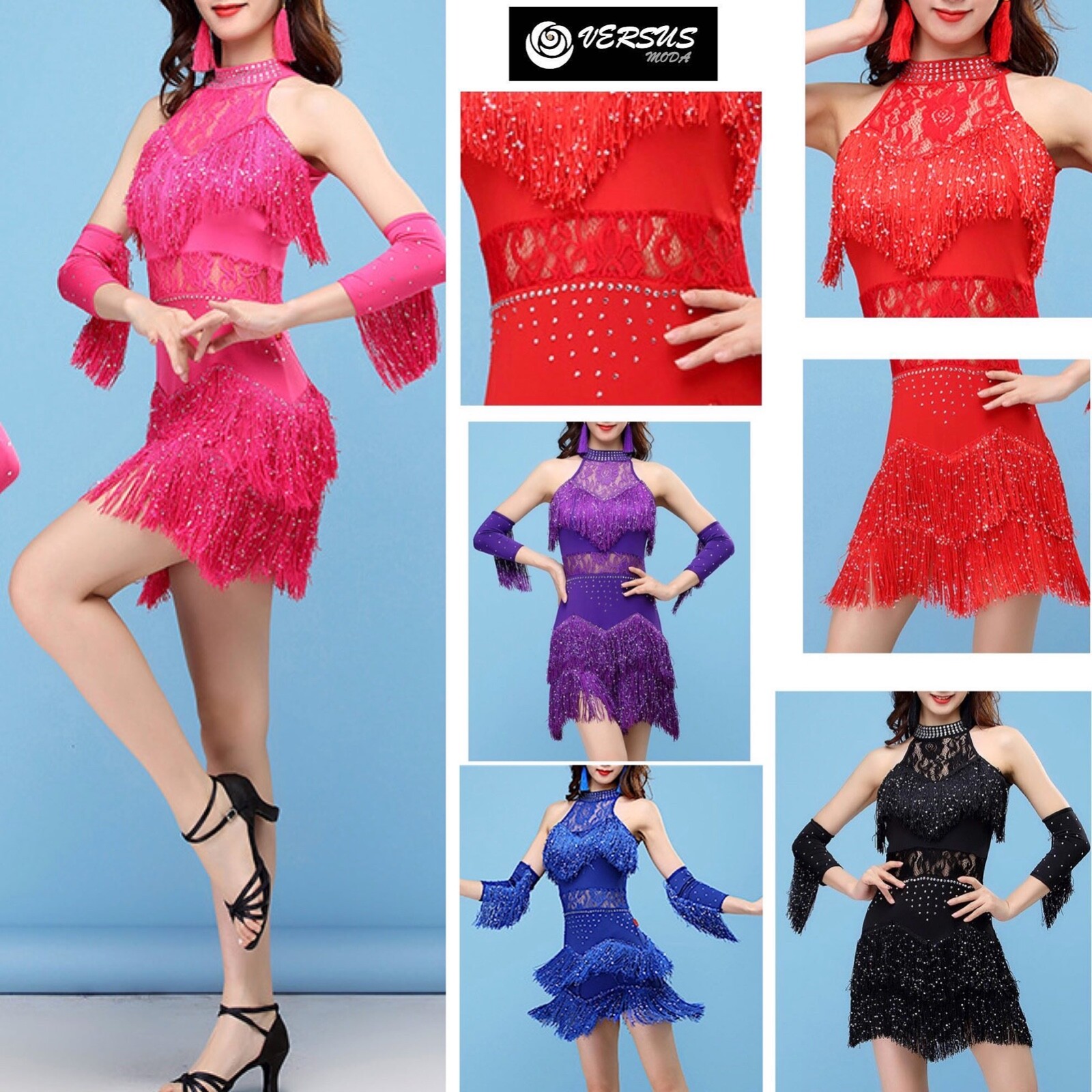 Vestito Frange Spettacolo Charleston Ballo Danza Girl Show Frills