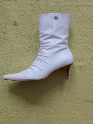 Damen Stiefel Buffalo London Leder Stilettos weiß wadenhoch Gr. 39