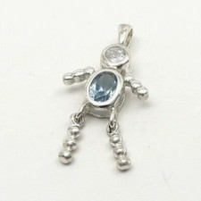 NEW Sterling Silver Aquamarine CZ March Birthstone Little Boy Charm Pendant