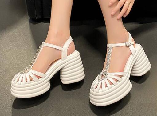 PANTOFOLA D’ORO Sandali donna plateau tacco a blocco strass punta tonda slingback scarpe estive