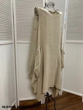 LD1066 Tidal Foam XLarge NWT Match Point Linen Dress Flax Light Pocket Plus Tan