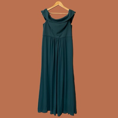 adrianna papell hunter green dress Adrianna Papell Hunter Green Off Shoulder Crepe Chiffon Gown Size 14