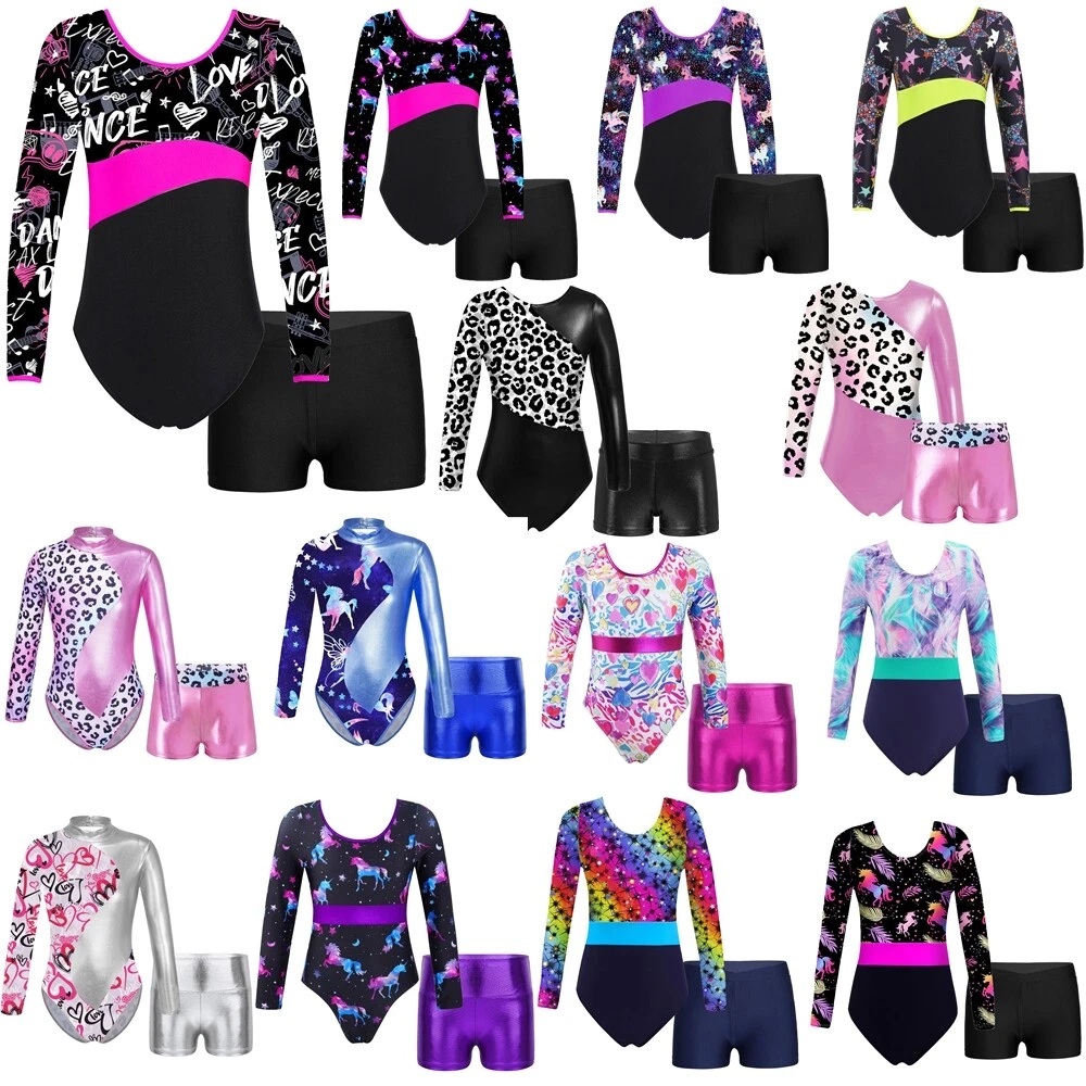 Vêtements de Gymnastique Danse Filles 2 Pièces Justaucorps Bodysuit et  Shorts