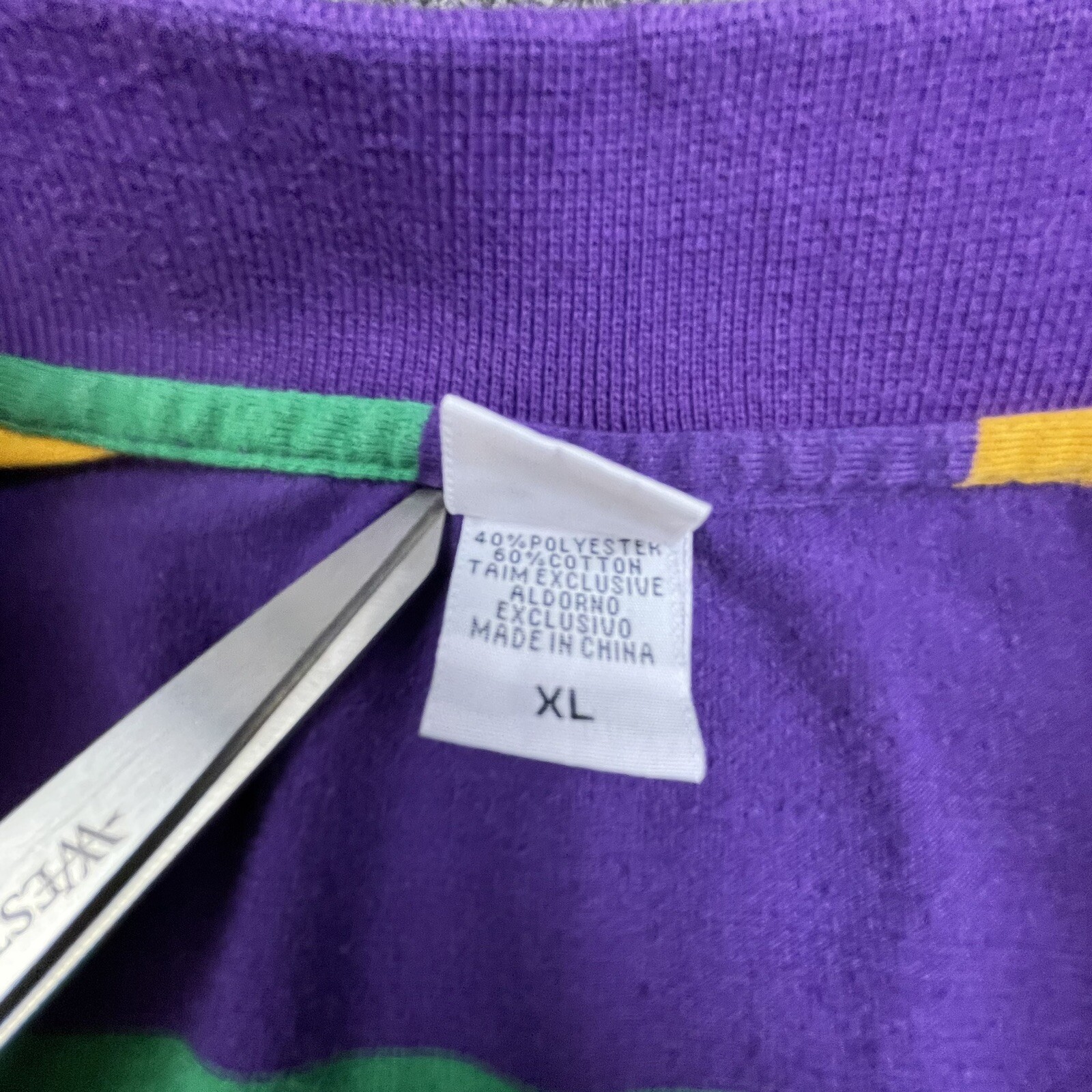 MARDI GRAS Polo Green Yellow Purple Mens L XLStripe KBW Pocket READ