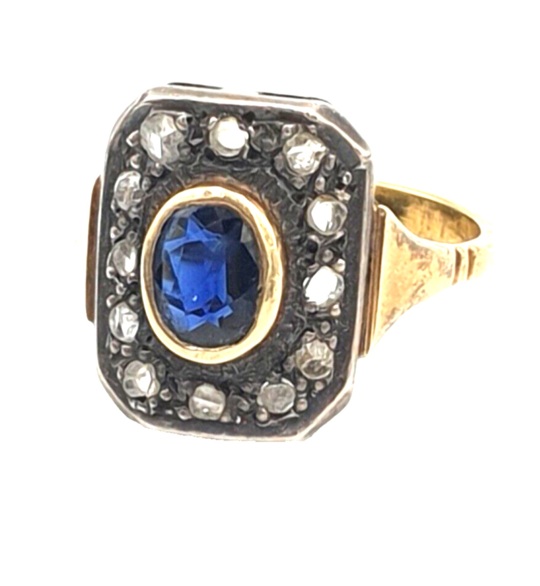 Antique Style Ring Solid 18K Gold And Silver With… - image 3